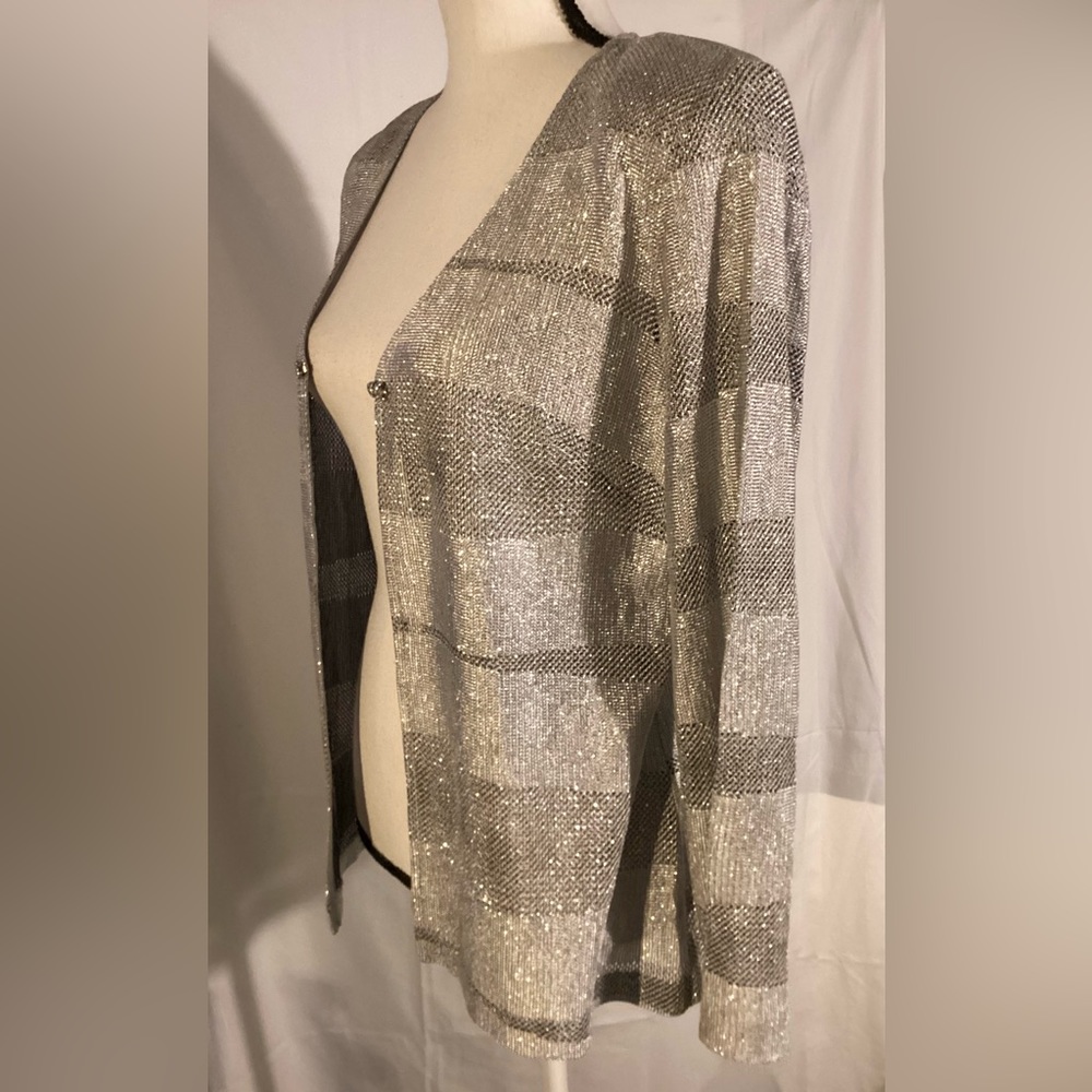 Cache Shiny Silver Open Cardigan. M - image 2